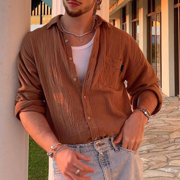 Mens Shirt Polyester Blend Breathable Button Front - BritishMode