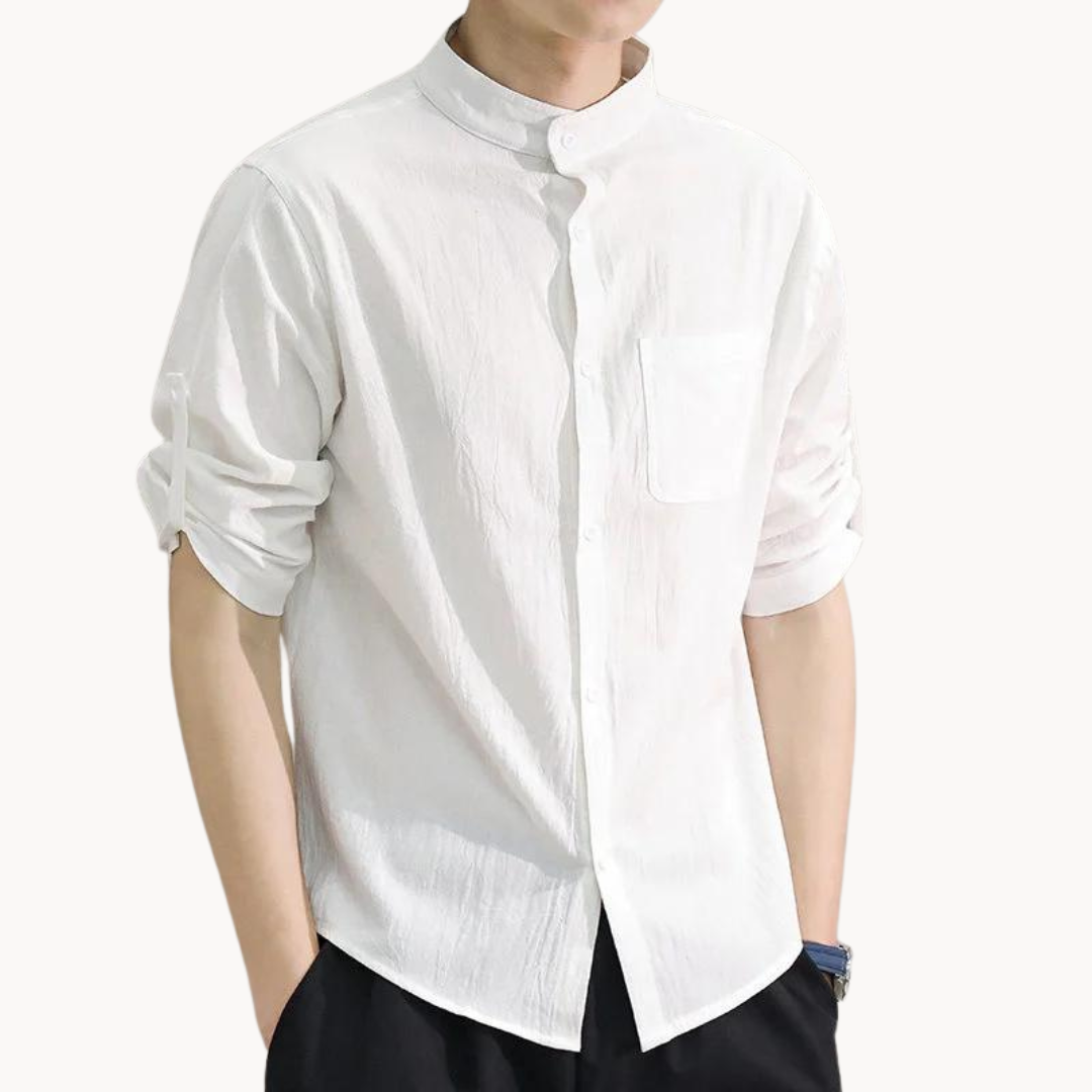 Mens Shirt Polyester Blend Mandarin Collar Slim Fit