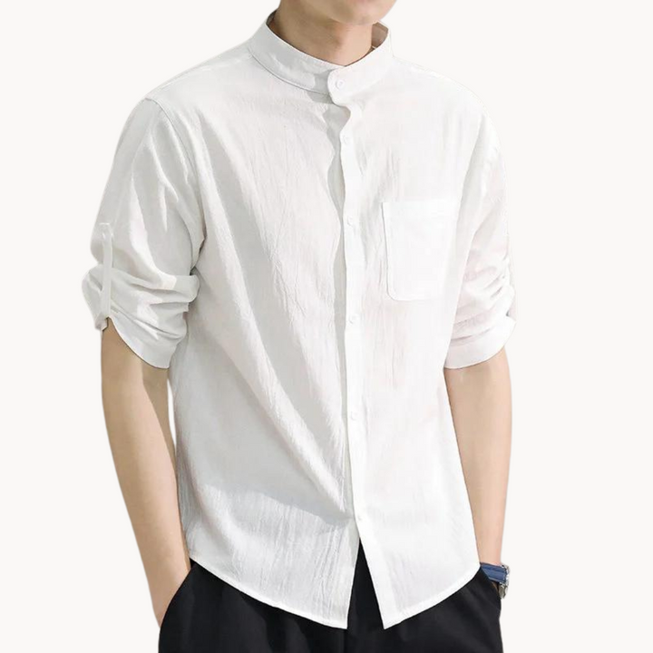 Mens Shirt Polyester Blend Mandarin Collar Slim Fit