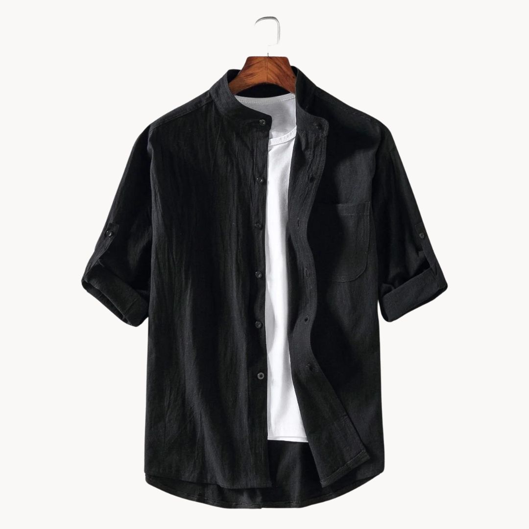 Mens Shirt Polyester Blend Mandarin Collar Slim Fit