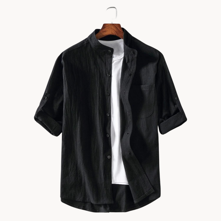 Mens Shirt Polyester Blend Mandarin Collar Slim Fit