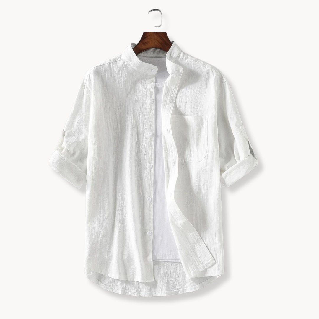 Mens Shirt Polyester Blend Mandarin Collar Slim Fit
