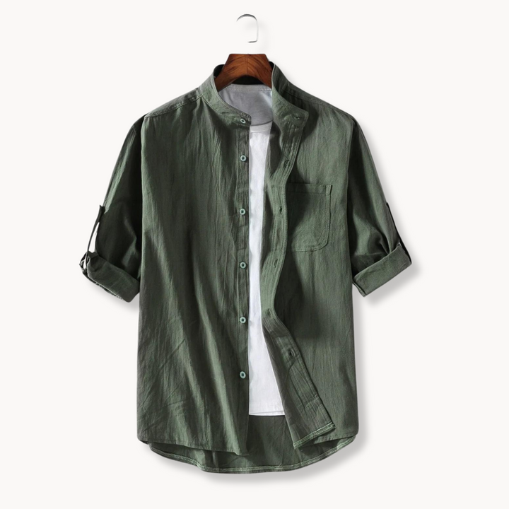 Mens Shirt Polyester Blend Mandarin Collar Slim Fit - BritishMode
