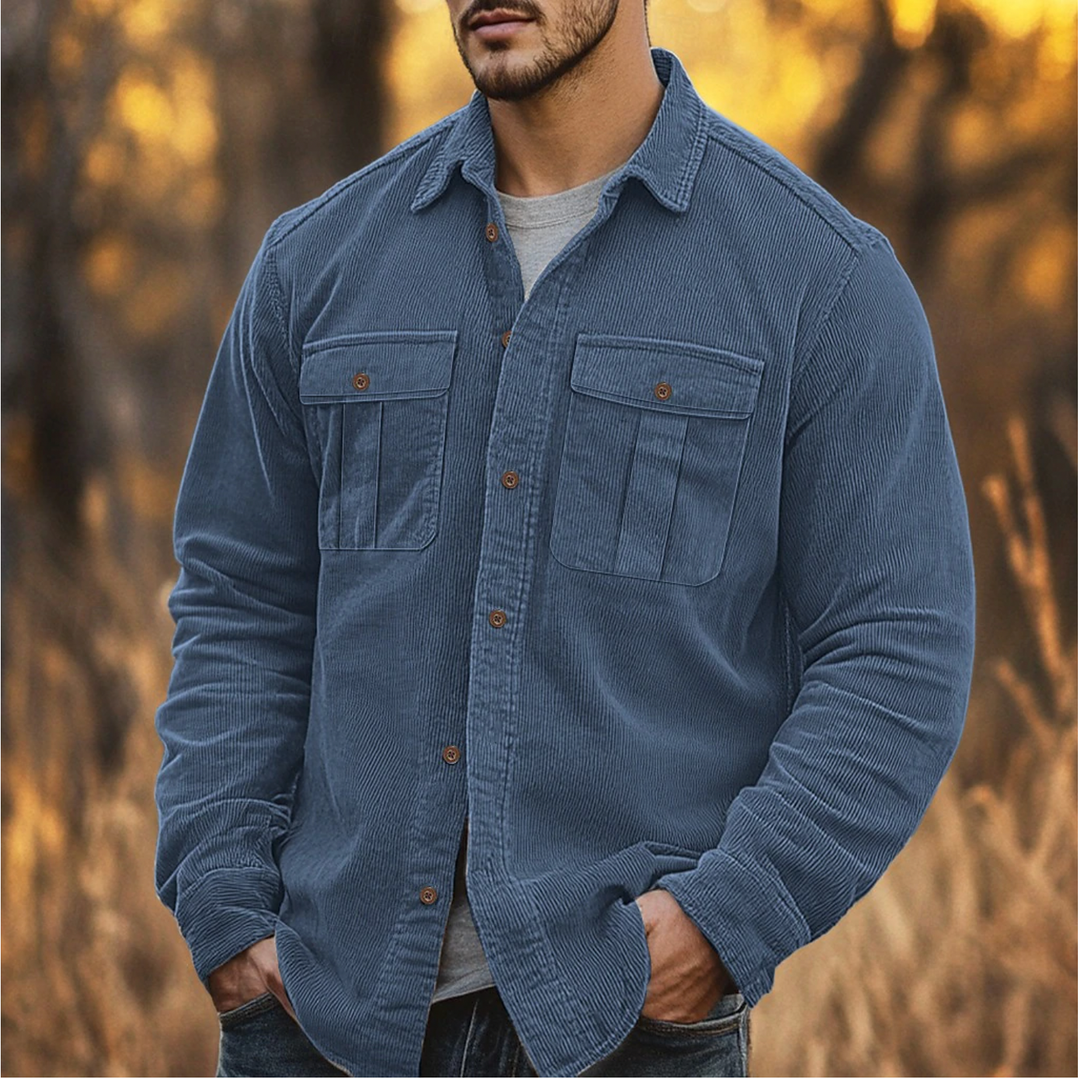 Mens Ribbed Corduroy Blend Shirt Button Front Warm Fit - BritishMode