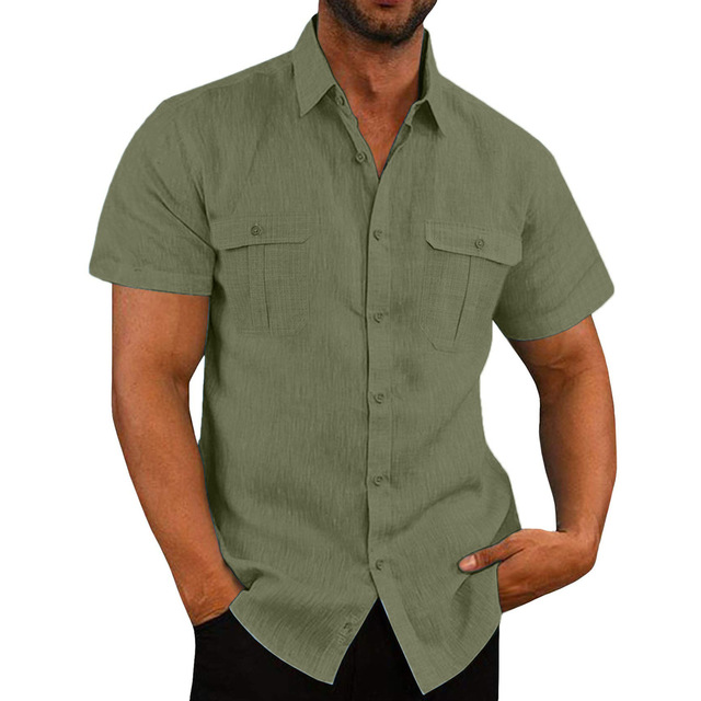 Mens Short Sleeve Shirt with Two Pockets Breathable Fit