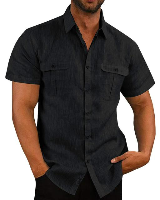 Mens Short Sleeve Shirt with Two Pockets Breathable Fit
