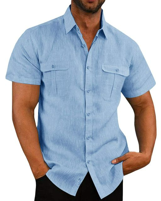 Mens Short Sleeve Shirt with Two Pockets Breathable Fit - BritishMode