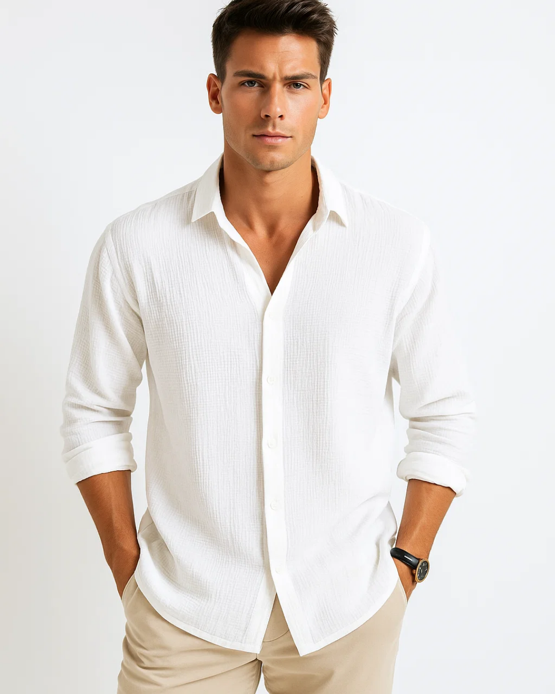 Mens Shirt Smart Collar Full Button Front Regular Fit