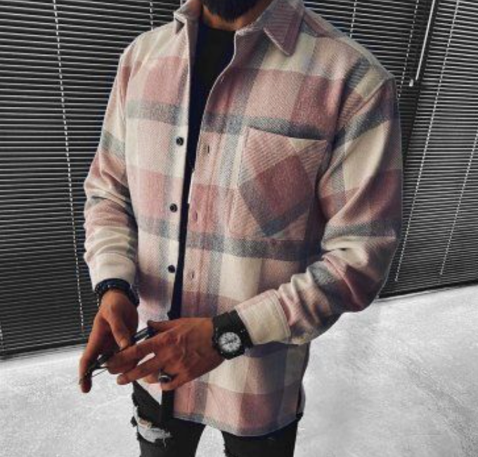 Mens Shirt Soft Blend Fold-Down Collar Straight Hem