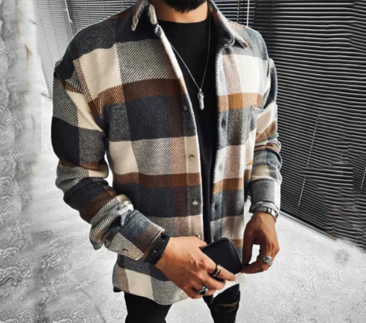 Mens Shirt Soft Blend Fold-Down Collar Straight Hem