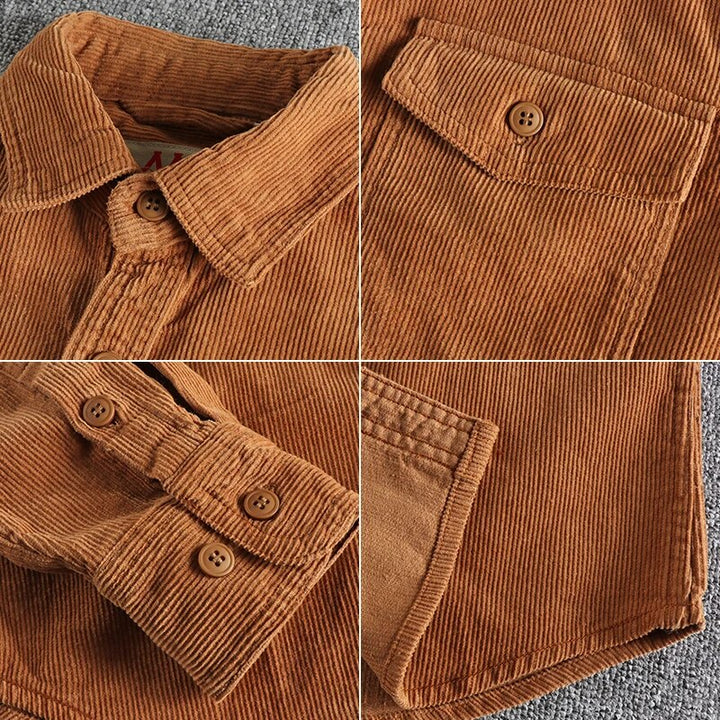 Mens Shirt Soft Corduroy Weave Patch Pocket Casual Fit