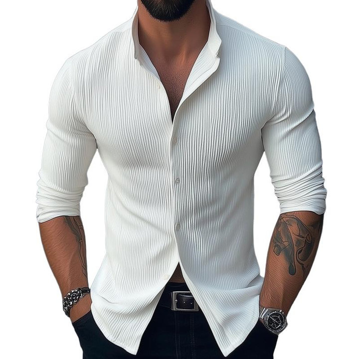 Mens Shirt with Stand Collar and Button Front Slim Fit