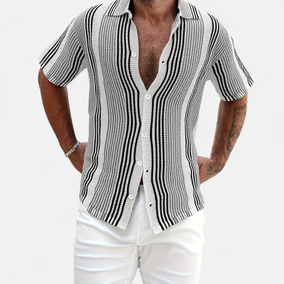 Mens Striped Blend Shirt Button Front Breathable Fit