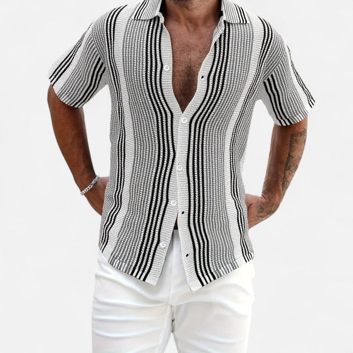 Mens Striped Blend Shirt Button Front Breathable Fit