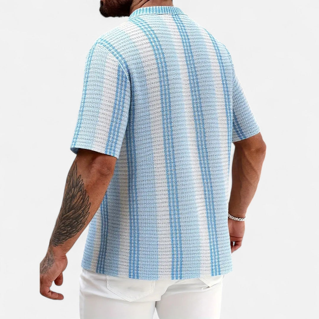 Mens Striped Blend Shirt Button Front Breathable Fit