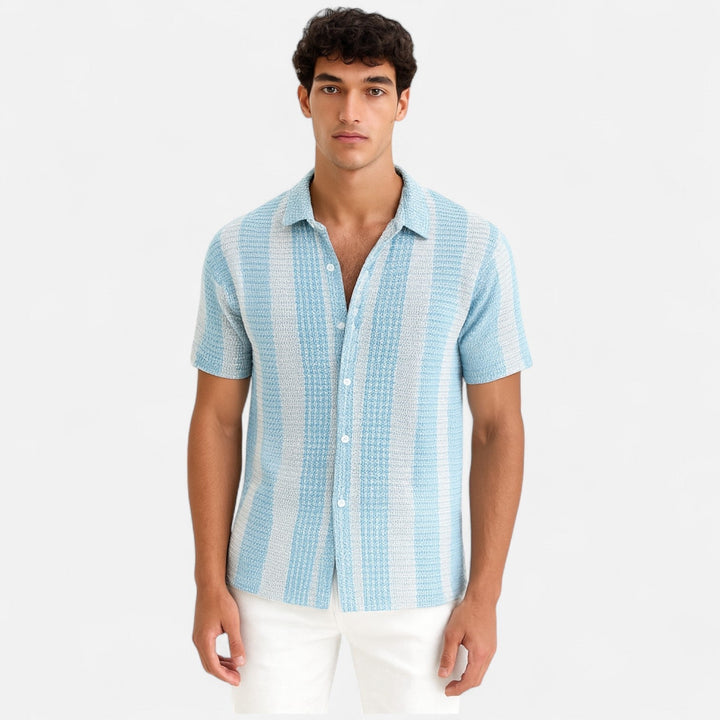 Mens Striped Blend Shirt Button Front Breathable Fit