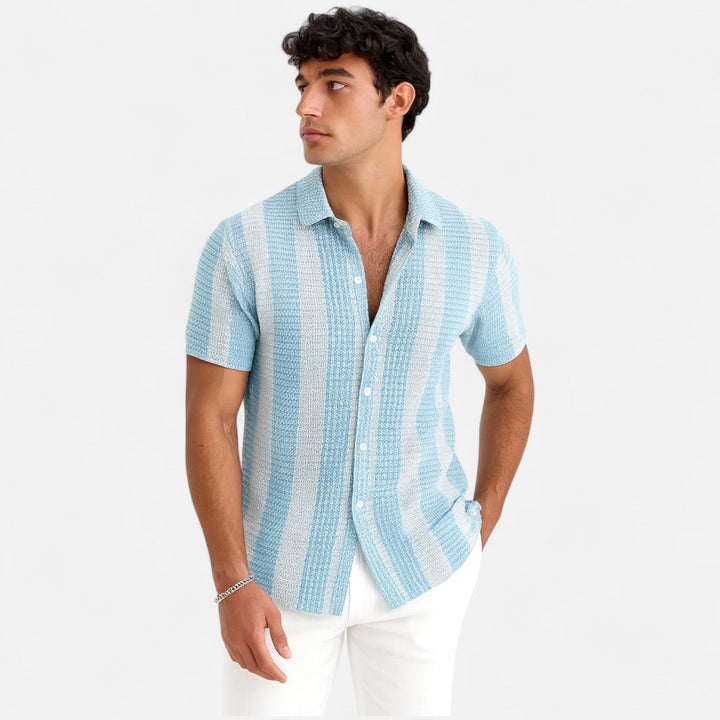 Mens Striped Blend Shirt Button Front Breathable Fit