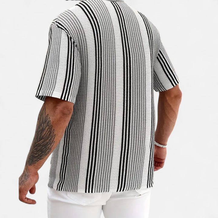 Mens Striped Blend Shirt Button Front Breathable Fit
