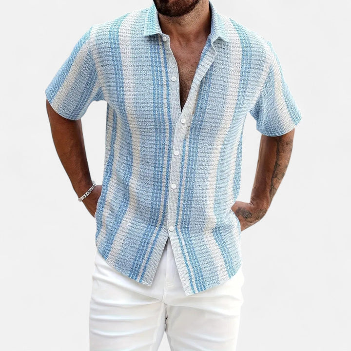 Mens Striped Blend Shirt Button Front Breathable Fit - BritishMode