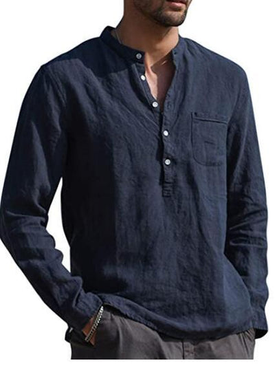 Mens V-Neck Shirt Breathable Polyester Long Sleeve