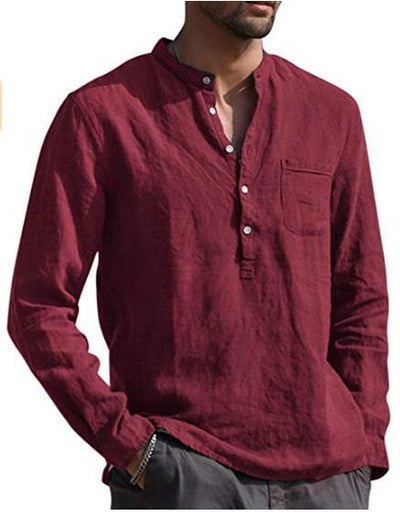 Mens V-Neck Shirt Breathable Polyester Long Sleeve