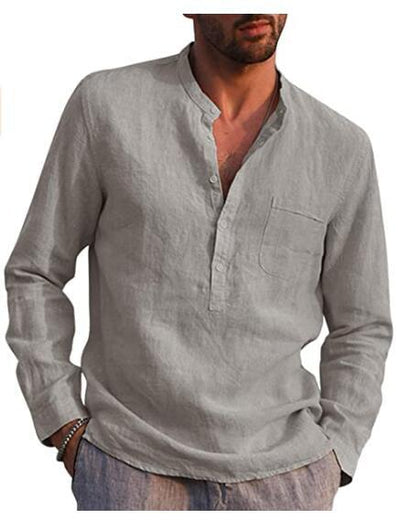 Mens V-Neck Shirt Breathable Polyester Long Sleeve