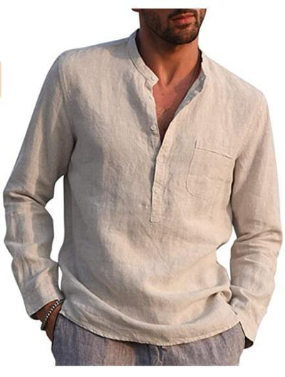 Mens V-Neck Shirt Breathable Polyester Long Sleeve