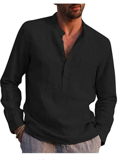 Mens V-Neck Shirt Breathable Polyester Long Sleeve