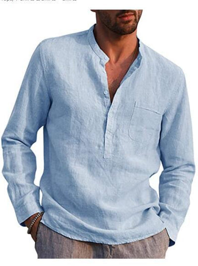 Mens V-Neck Shirt Breathable Polyester Long Sleeve