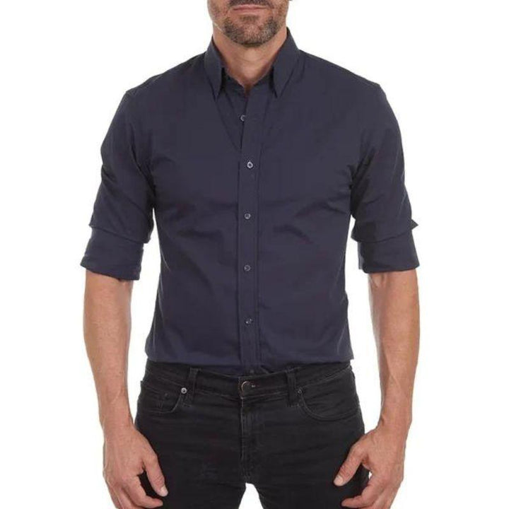 Mens Wrinkle-Resistant Blend Shirt with Zip Front and Smooth Drape