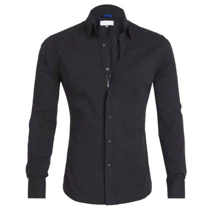 Mens Wrinkle-Resistant Blend Shirt with Zip Front and Smooth Drape - BritishMode