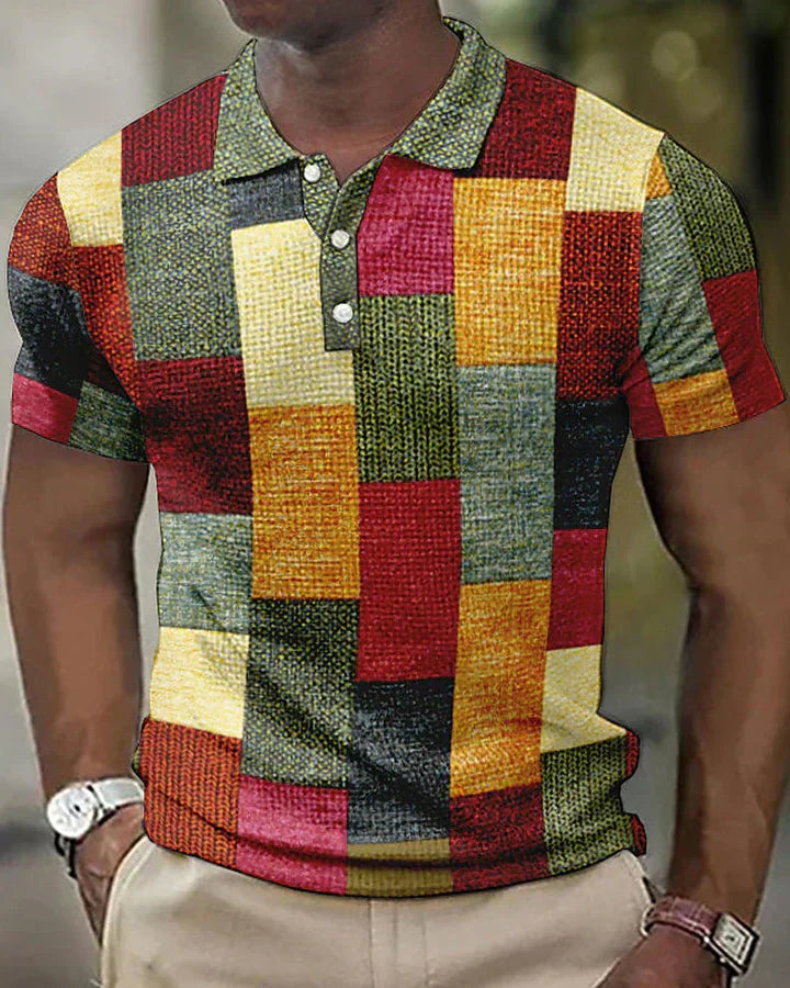 Mens Polo Shirt Checked Pattern Classic Fit - BritishMode