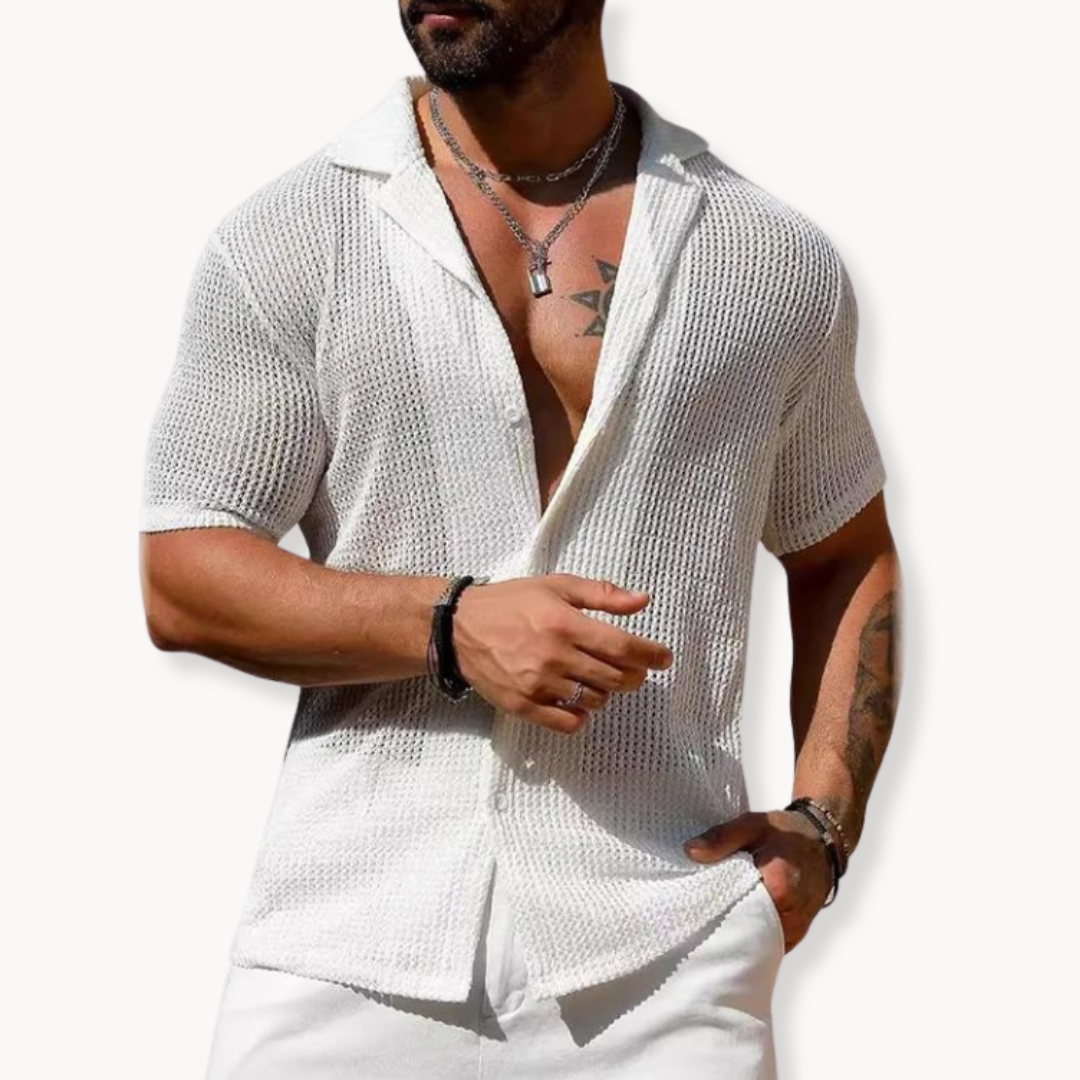 Mens Short Sleeve Shirt Open Mesh Knit Breathable Fit