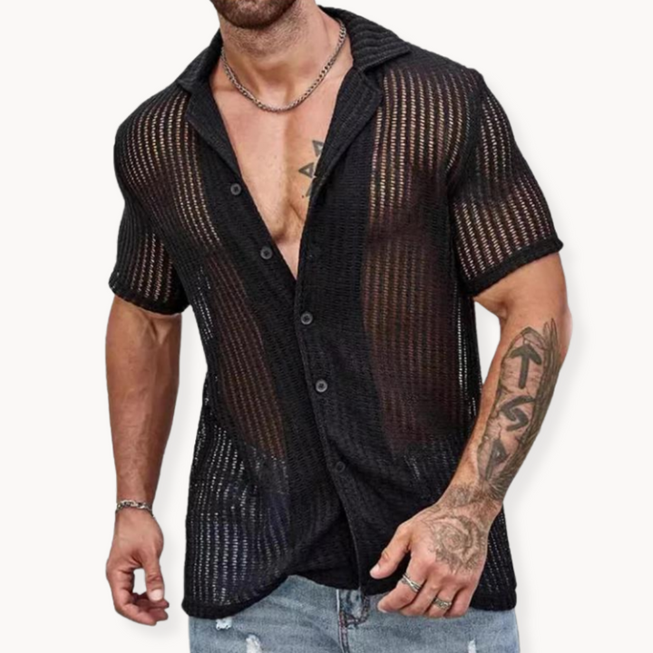 Mens Short Sleeve Shirt Open Mesh Knit Breathable Fit
