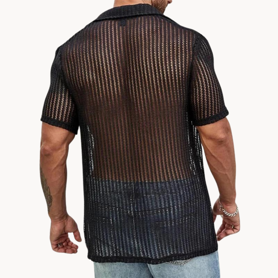 Mens Short Sleeve Shirt Open Mesh Knit Breathable Fit