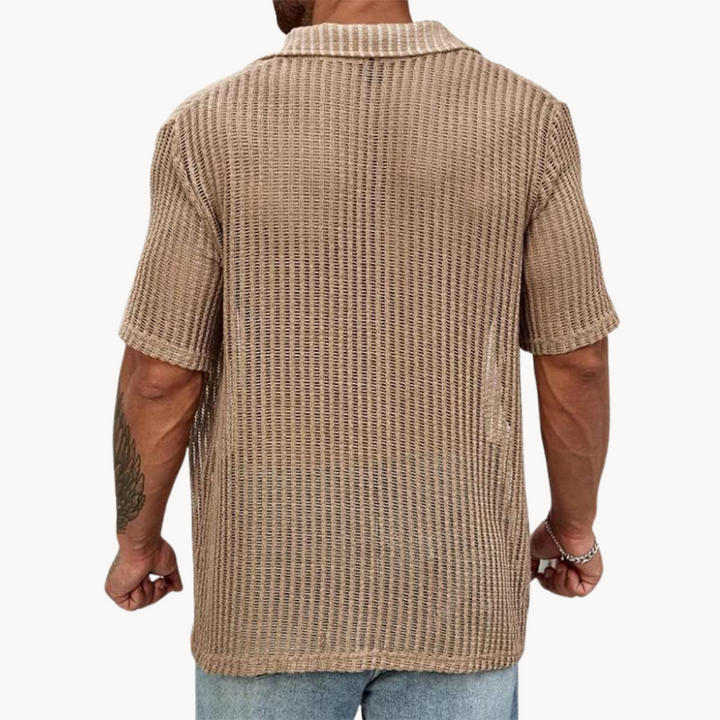 Mens Short Sleeve Shirt Open Mesh Knit Breathable Fit