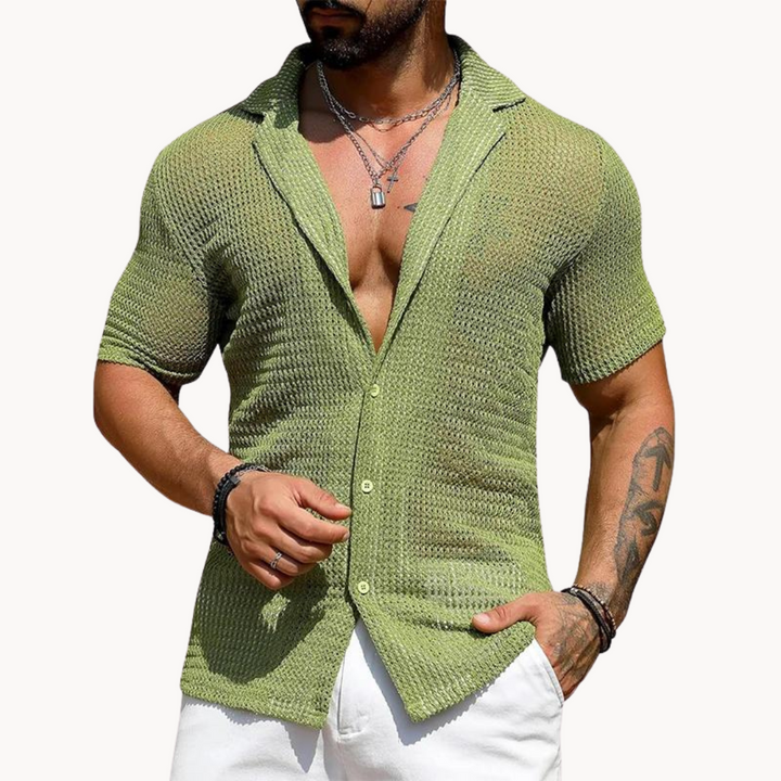 Mens Short Sleeve Shirt Open Mesh Knit Breathable Fit - BritishMode