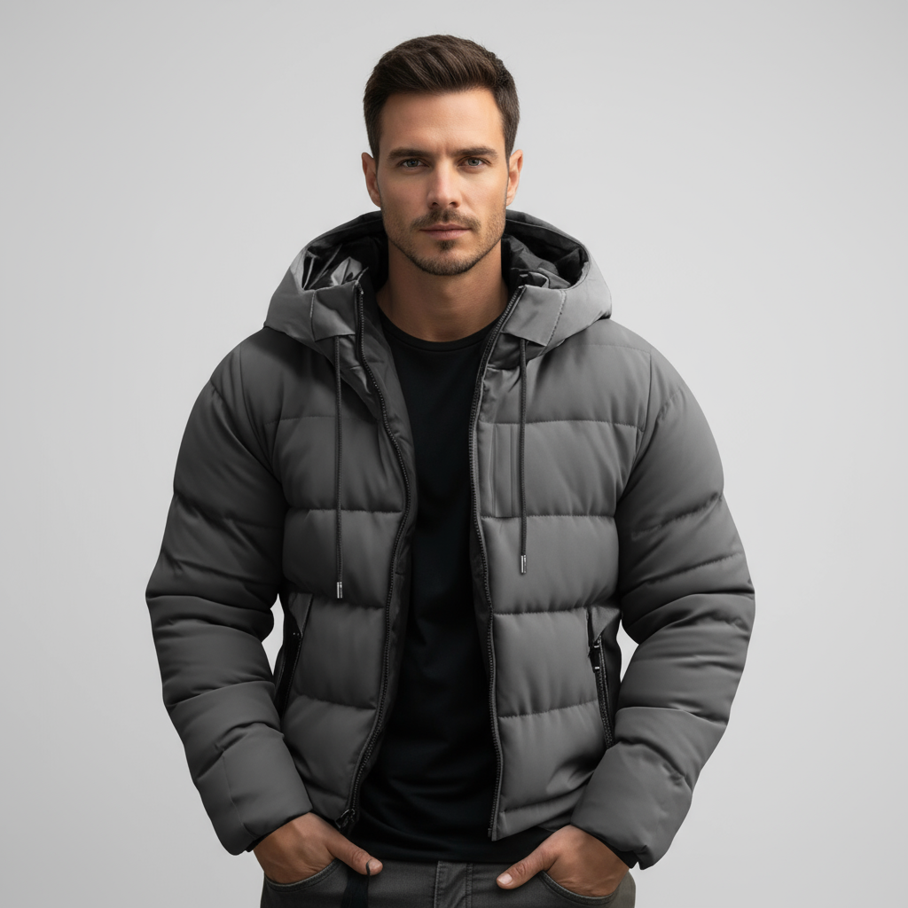 Mens Hooded Puffer Jacket Quilted Insulated Warm Fit - BritishMode