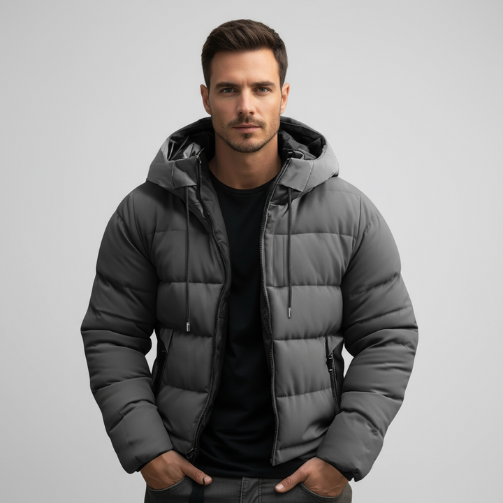 Mens Hooded Puffer Jacket Quilted Insulated Warm Fit - BritishMode
