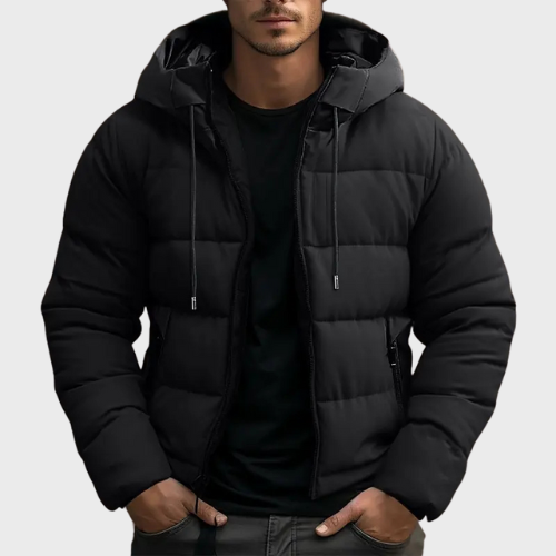 Mens Hooded Puffer Jacket Quilted Insulated Warm Fit