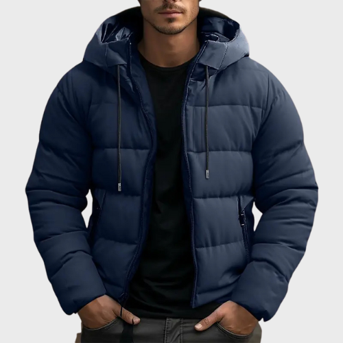 Mens Hooded Puffer Jacket Quilted Insulated Warm Fit