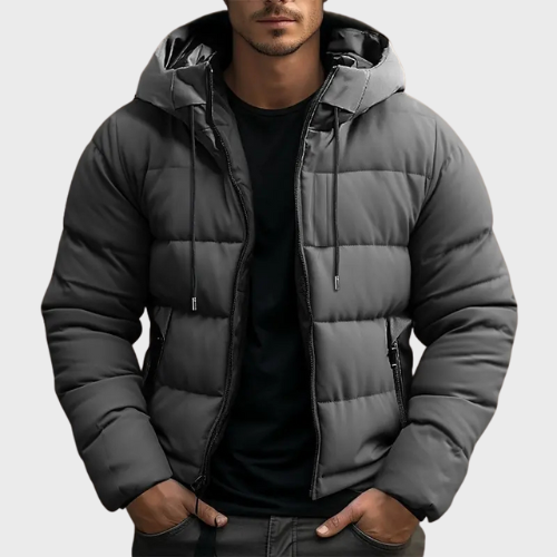 Mens Hooded Puffer Jacket Quilted Insulated Warm Fit