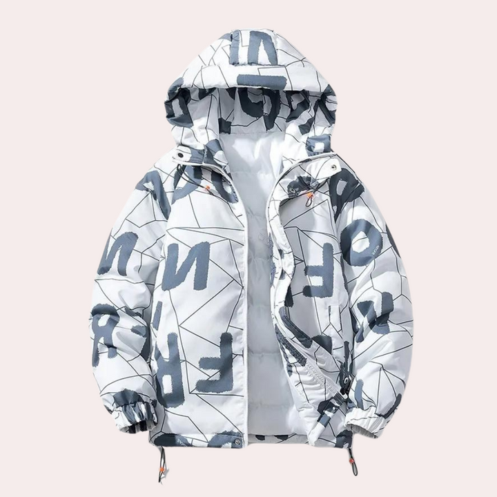 Mens Hooded Puffer Jacket with Printed Design - BritishMode