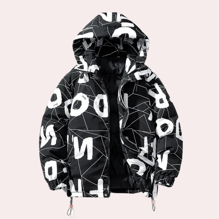 Mens Hooded Puffer Jacket with Printed Design