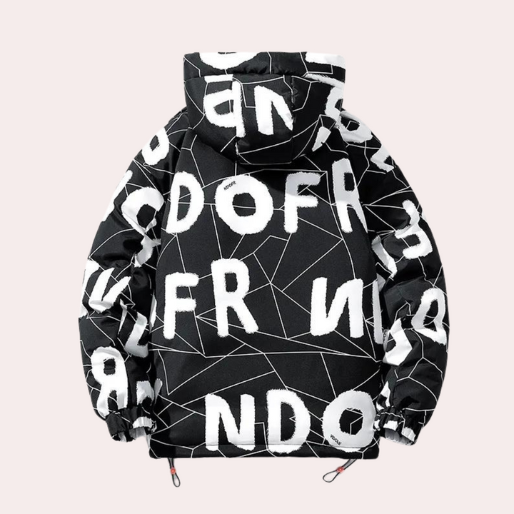 Mens Hooded Puffer Jacket with Printed Design
