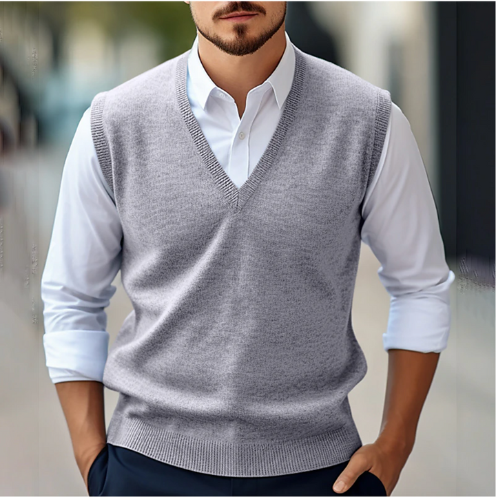 Womens Sleeveless V-Neck Knit Sweater Relaxed Fit - BritishMode