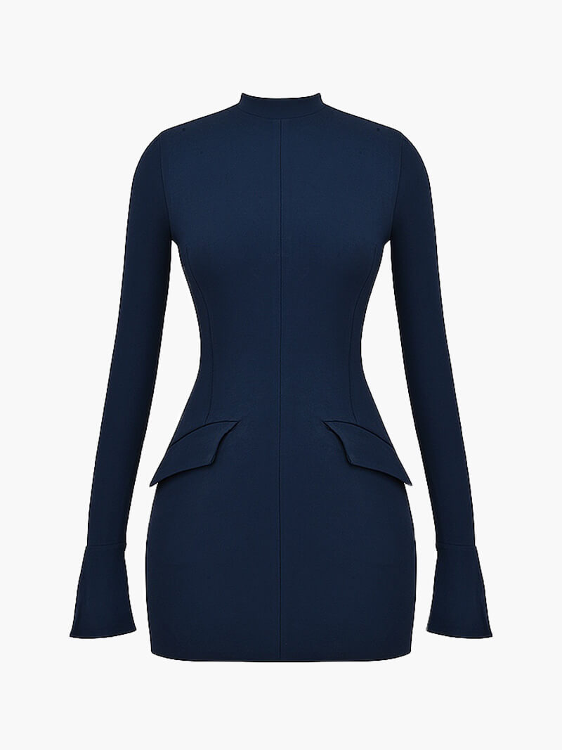 Womens Mini Bodycon Dress High Neck Fitted - BritishMode