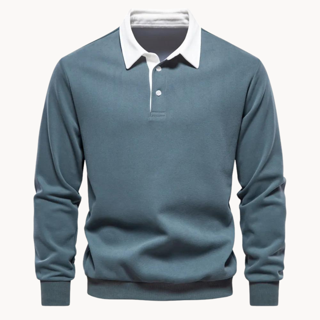 Mens Polo Sweatshirt Soft-Blend Fabric Flexible Fit