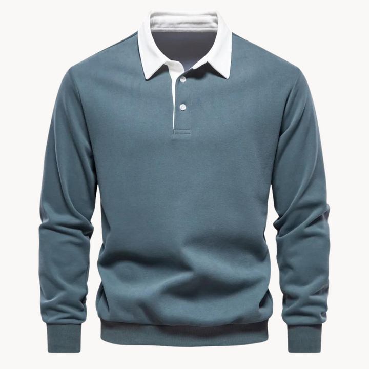 Mens Polo Sweatshirt Soft-Blend Fabric Flexible Fit