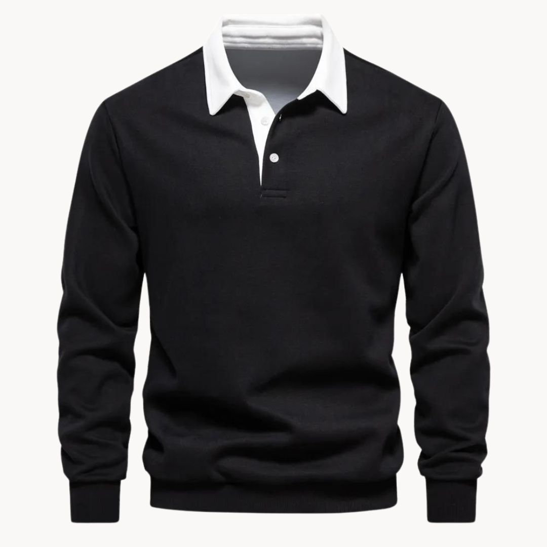 Mens Polo Sweatshirt Soft-Blend Fabric Flexible Fit
